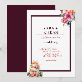 Elegante bloemencake tropische bruiloft kaart