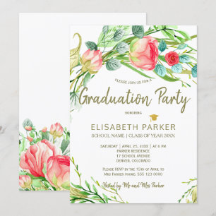 Elegante bloemenchic tuin rozen afstudeerfeest kaart