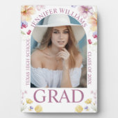Elegante bloemenchique roze script afstuderen foto fotoplaat (voorkant)