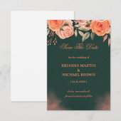 Elegante Bloemendecor Donkergroen Save The Date (Voorkant / Achterkant)