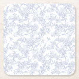 Elegante Bloemendessin in Blauw Franse Toile Vierkante Kartonnen Onderzetter