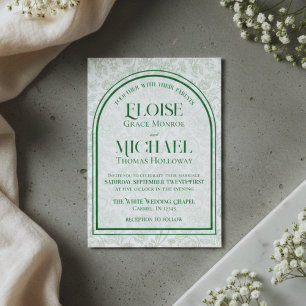 Elegante bloemendruk Schrift Monogram Groen Huweli Kaart