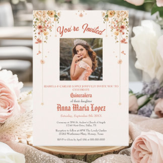 Elegante Bloemenfoto Mis Quince Quinceañera 15e Kaart