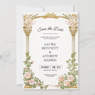 Elegante Bloemeng Cherub Save-the-Date Kaart