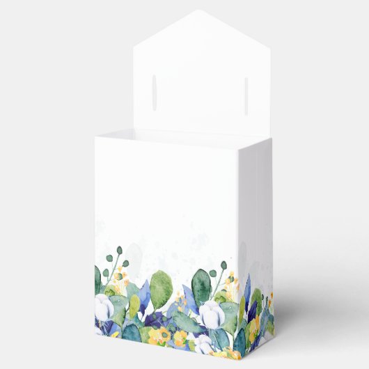 Elegante bloemengele blauwe witte bruiloft bedankdoosjes (Geopend)