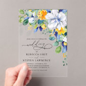 Elegante bloemengele witte blauwe bruiloft acryl uitnodigingen (Insitu (Draagbaar))