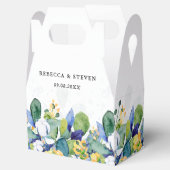 Elegante bloemengele witte blauwe bruiloft bedankdoosjes (Geopend)