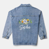 Elegante bloemengele witte blauwe bruiloft denim jacket (Achterkant)