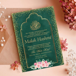 Elegante Bloemenglitter Groen Islamitische Aqiqa A Kaart