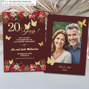 Elegante Bloemengoud 20e Huwelijksverjaardag Foto Save The Date