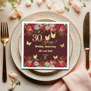 Elegante Bloemengoud 30e Huwelijksjubileum Servet