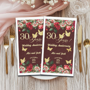Elegante bloemengoud 30e trouwjubileum servet