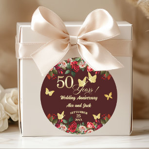 Elegante Bloemengoud 50ste Huwelijksverjaardag Ronde Sticker