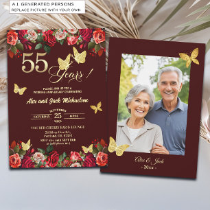 Elegante bloemengoud 55e trouwjubileum foto kaart