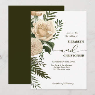 Elegante Bloemengroen en Cream Bouquets bruiloft Kaart