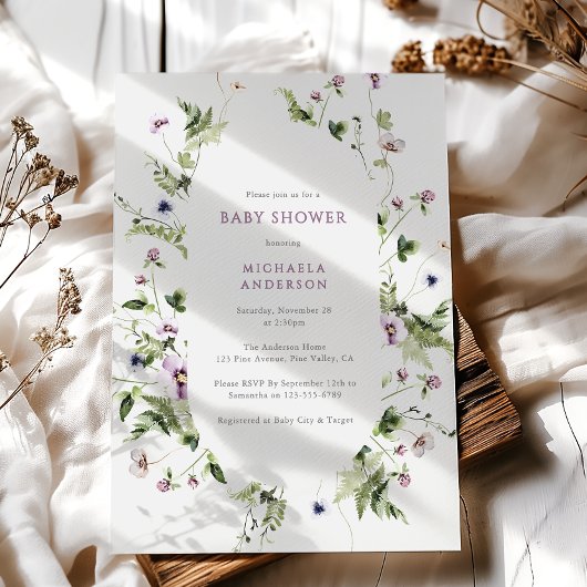 Elegante Bloemenkrans Babyshower met Aquarel Kaart