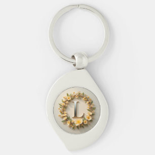 Elegante bloemenkrans met gouden letter L Sleutelhanger