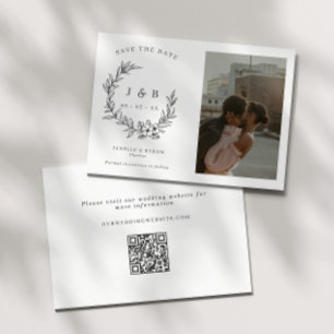 Elegante Bloemenkrans Monogram Foto Save The Date