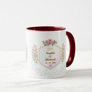 Elegante bloemenkroon met gouden initialen monogra mok
