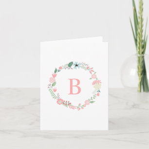 Elegante BloemenKroon Met monogram Notitiekaartje