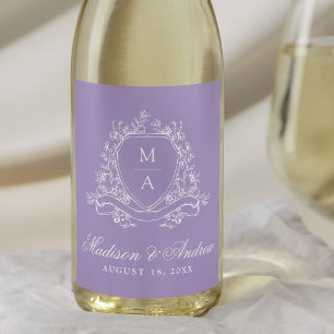 Elegante Bloemenkroon Monogram Lavendel Bruiloft Wijn Etiket