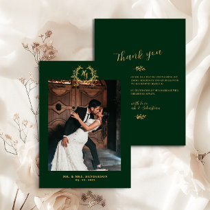 Elegante Bloemenkroon Smaragd Goud Bedankkaart