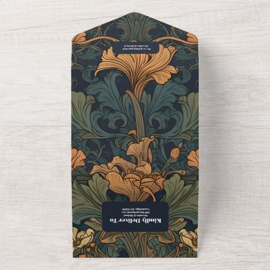 Elegante bloemenkunst nouveau bruiloft all in one uitnodiging (Buitenkant)