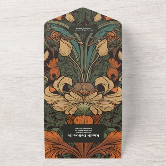 Elegante bloemenkunst nouveau bruiloft all in one uitnodiging (Buitenkant)