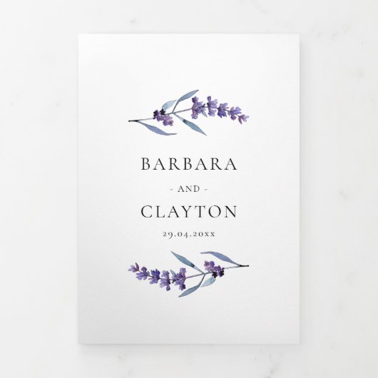 Elegante bloemenlavendel Alles in één bruiloft Drieluik Uitnodiging (Cover)