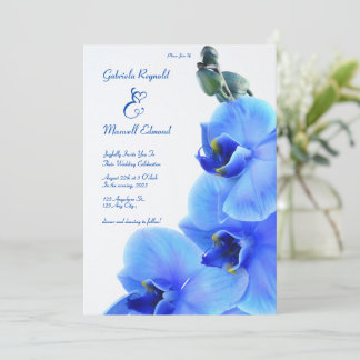 Elegante Bloemenliefde Blauwe Orchideeën Bruiloft Kaart