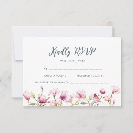 Elegante bloemenmagnolia waterverf RSVP-kaarten Kaart (Voorkant)