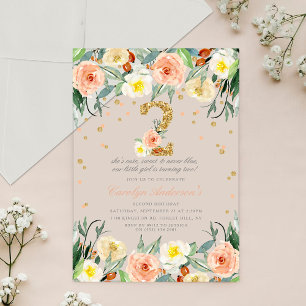 Elegante bloemenmeisjes 2e verjaardag acryl uitnodigingen