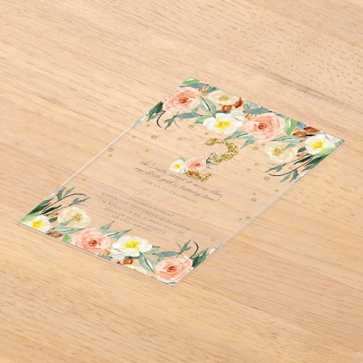 Elegante bloemenmeisjes 2e verjaardag acryl uitnodigingen (Laagn)