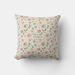 Elegante Bloemenpastel Gepersonaliseerd trouwnaam Kussen