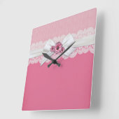 Elegante bloemenroze lintklok vierkante klok (Hoek)