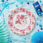 Elegante bloemenroze Waterverf Magnolia bruiloft Papieren Bordje (Feest)