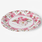 Elegante bloemenroze Waterverf Magnolia bruiloft Papieren Bordje (Gekanteld)