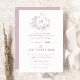 Elegante bloemenrozenkrans bruiloftsmonogram kaart