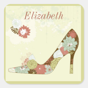 Elegante bloemenschoenen vierkante sticker