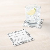 Elegante bloemenscroll, advies en goede wensen vierkante kartonnen onderzetter (Insitu)