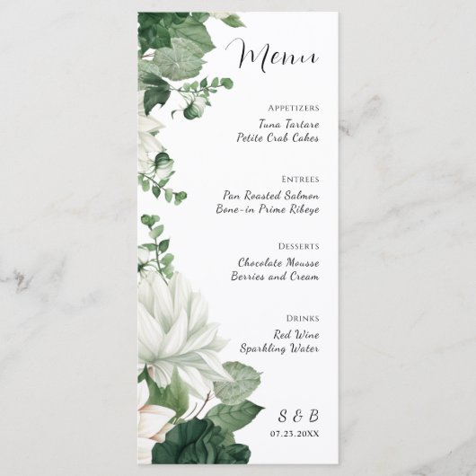 Elegante bloemensmaragd groene bruiloft menu (Voorkant)