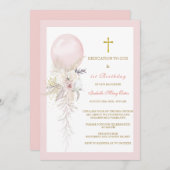 Elegante bloementoewijding en 1e verjaardag kaart (Voorkant / Achterkant)