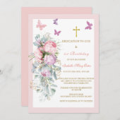 Elegante bloementoewijding en 1e verjaardag kaart (Voorkant / Achterkant)