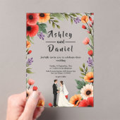 Elegante Bloementuin Bruid & Bruidegom Zomer Huwel Acryl Uitnodigingen (Insitu (Draagbaar))