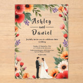 Elegante Bloementuin Bruid & Bruidegom Zomer Huwel Acryl Uitnodigingen (Voorkant)