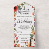 Elegante Bloementuin Bruid & Bruidegom Zomer Huwel All In One Uitnodiging (Binnen)