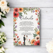 Elegante Bloementuin Bruid & Bruidegom Zomer Huwel Informatiekaartje