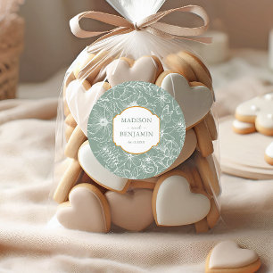 Elegante Bloementuin Goud Salie Groene Trouw Ronde Sticker