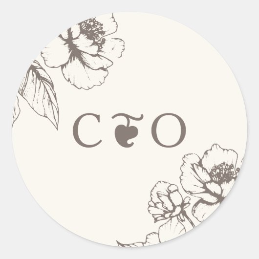 Elegante  Bloementuin Initialen Bruiloft Ronde Sticker (Voorkant)