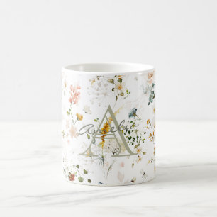Elegante bloementuin monogram koffiemok